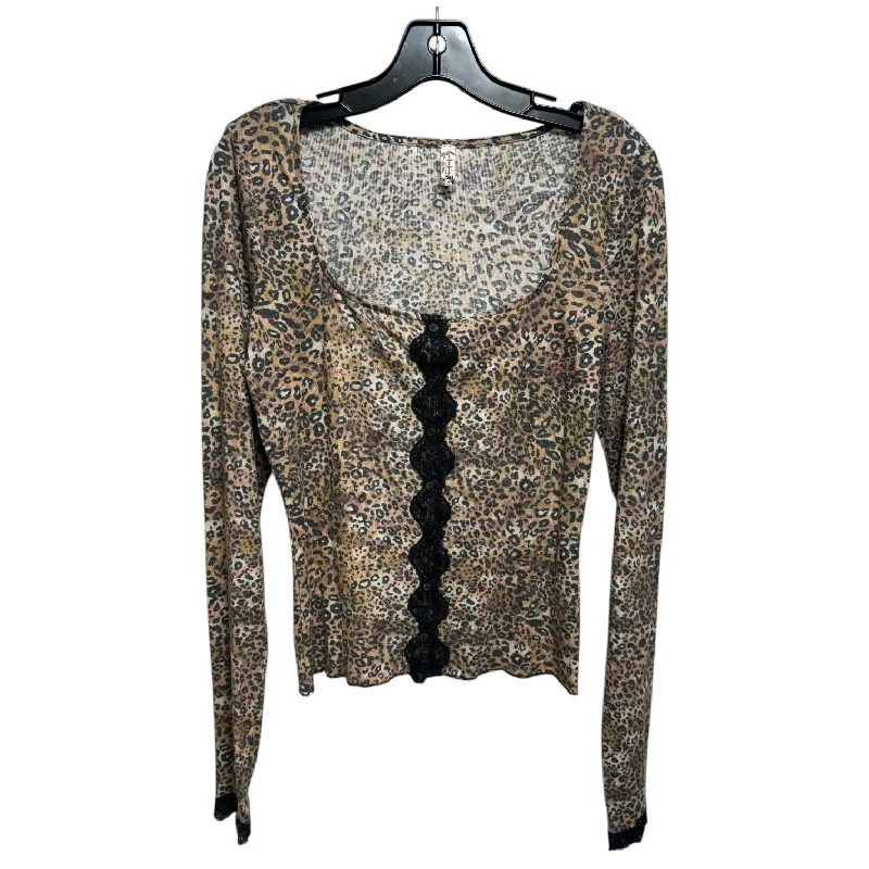 Cotton blend Leopard & Lace Top Long Sleeve By Free People In Animal Print, Size: L