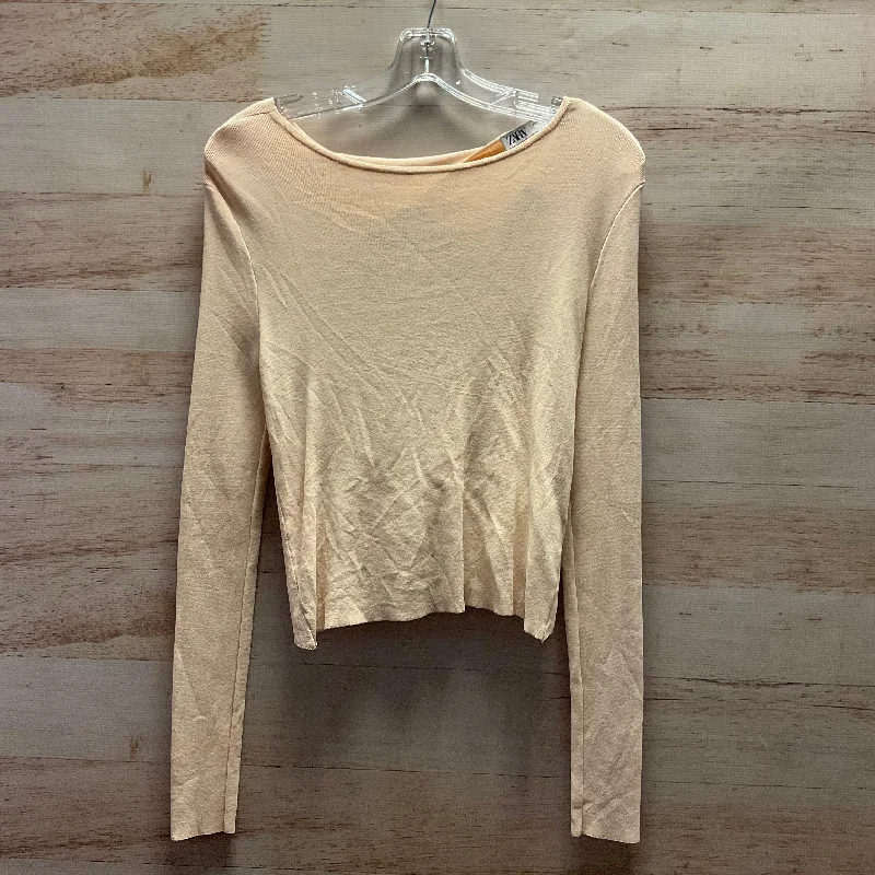 Button-down shirt Top Long Sleeve By Zara In Beige, Size: M