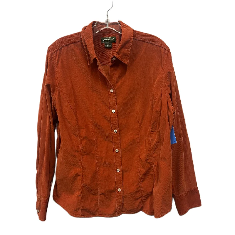 Graphic long sleeve Top Long Sleeve By Eddie Bauer In Orange, Size: Xl