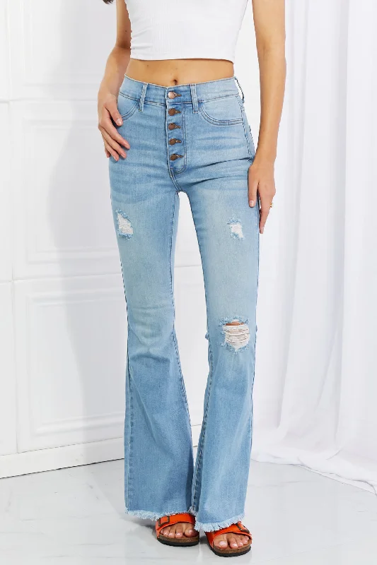 Printed jeans Vibrant MIU Full Size Jess Button Flare Jeans