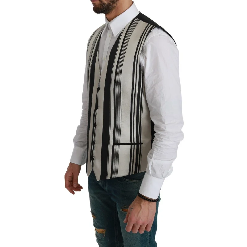 Dolce & Gabbana Stripe Cotton Silk Dress Men's Vest