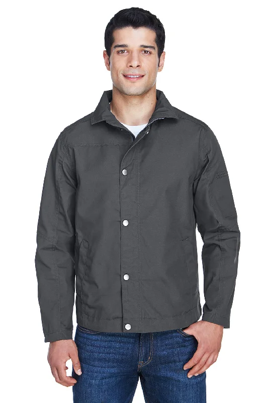 Harriton Mens Auxiliary Water Resistant Canvas Full Zip Jacket - Dark Charcoal Grey - Closeout