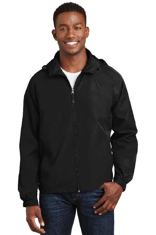 Sport-Tek Mens Water Resistant Full Zip Hooded Jacket - Black