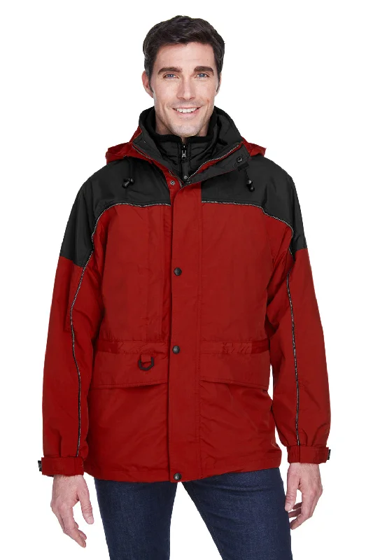 North End Mens 3-in-1 Water Resistant Full Zip Hooded Jacket - Molten Red/Black