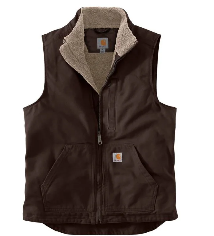 Men's Loose Fit Washed Duck Sherpa-Lined Mock-Neck Vest