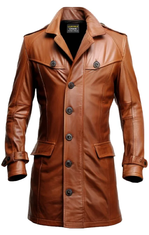 Tan Brown Leather Coat For Men