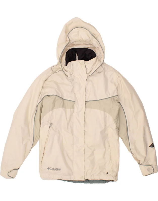 COLUMBIA Mens Hooded Windbreaker Jacket UK 38 Medium Off White Colourblock