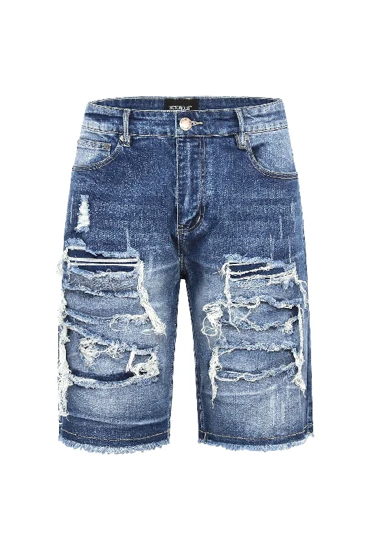 Leather pants Men's Distressed Illusion Denim Shorts (New Colorway)