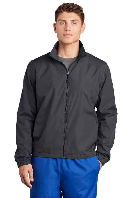 Sport-Tek Mens Water Resistant Full Zip Wind Jacket - Graphite Grey