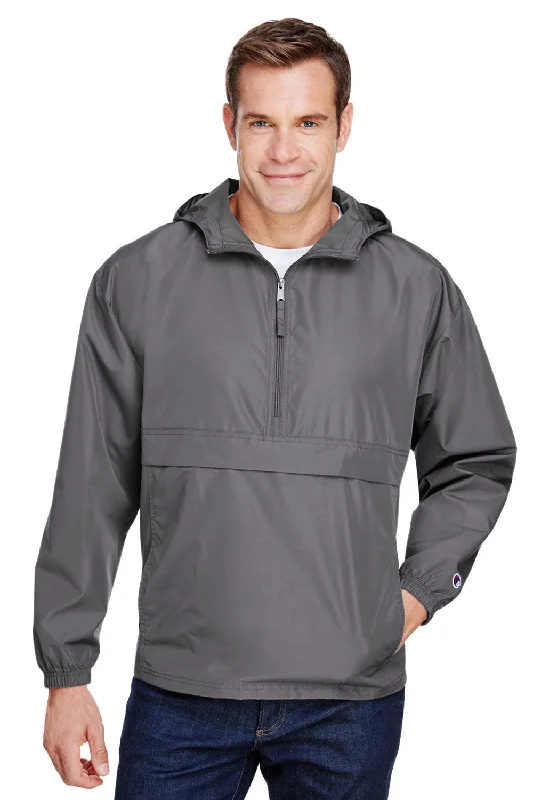 Champion Mens Packable Wind & Water Resistant Anorak 1/4 Zip Hooded Jacket - Graphite Grey