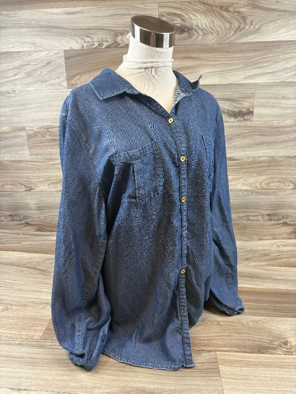 Premium fabric Top Long Sleeve By Ellen Tracy In Blue Denim, Size: Xl