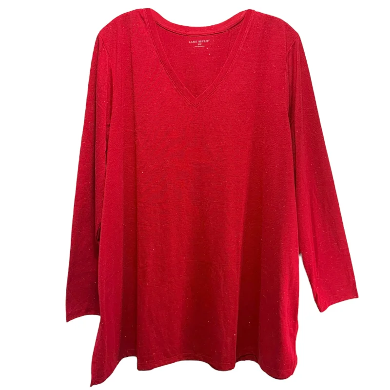 Organic cotton Long-Sleeve V-Neck Tunic Tee By Lane Bryant In Red, Size: 1X