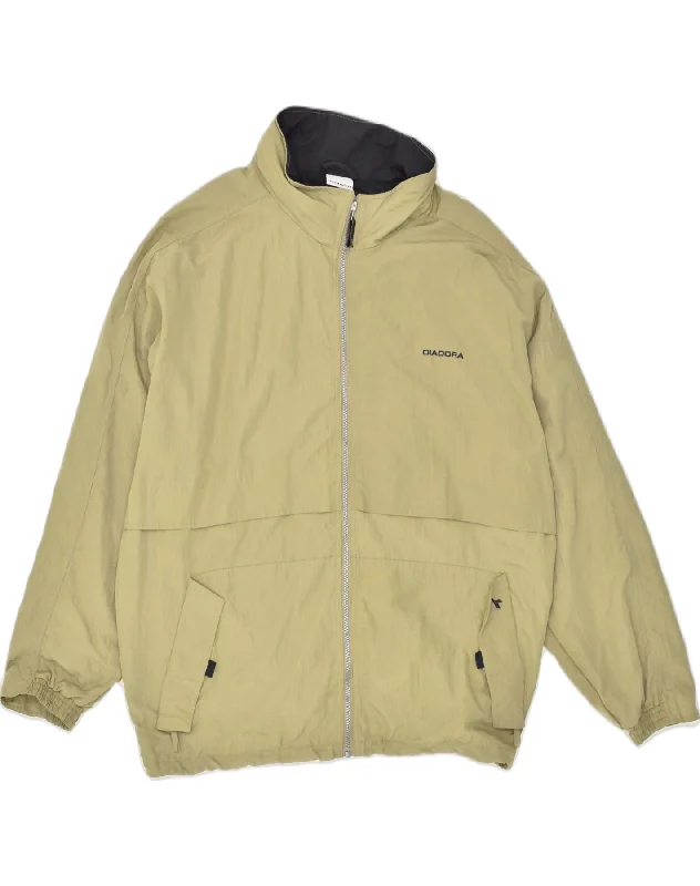 DIADORA Mens Hooded Rain Jacket UK 42 XL Beige Polyamide