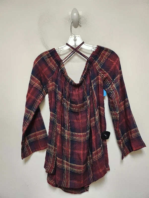 Elegant long sleeve Top Long Sleeve By Cloth & Stone In Plaid Pattern, Size: L