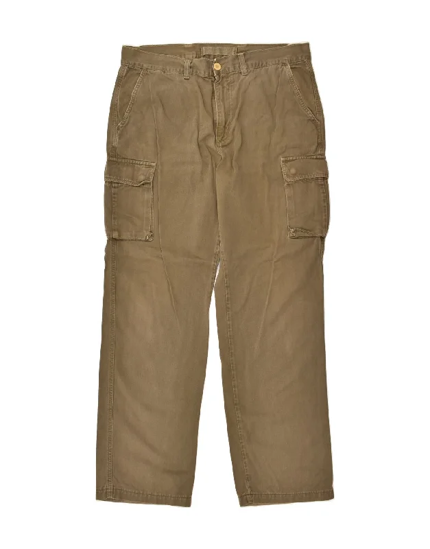 Slouchy denim VINTAGE Mens Straight Cargo Trousers W36 L32 Brown Cotton