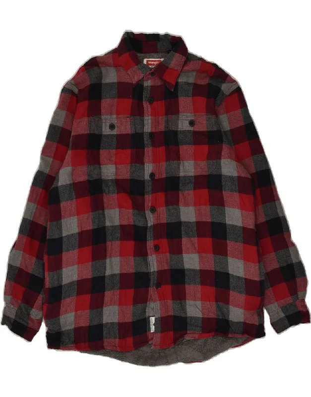 WRANGLER Mens Sherpa Jacket UK 38 Medium Red Plaid Cotton