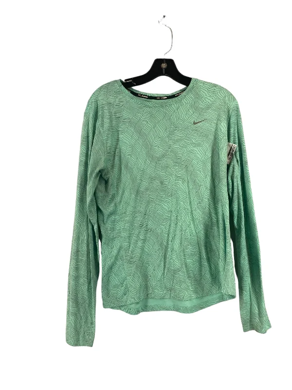 Button-down shirt Green Athletic Top Long Sleeve Crewneck Nike, Size L