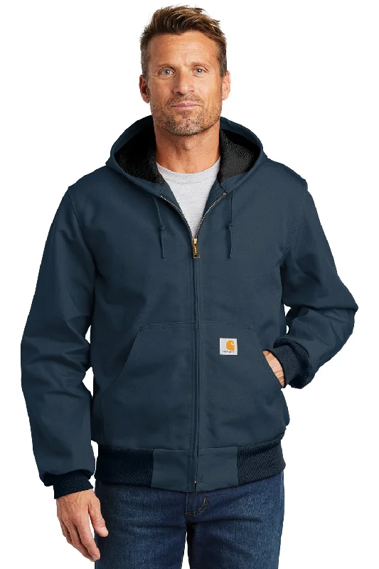 Carhartt Mens Wind & Water Resistant Duck Cloth Full Zip Hooded Work Jacket - Navy Blue