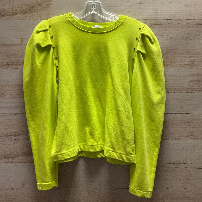 Slim fit Top Long Sleeve By Zara In Green, Size: S