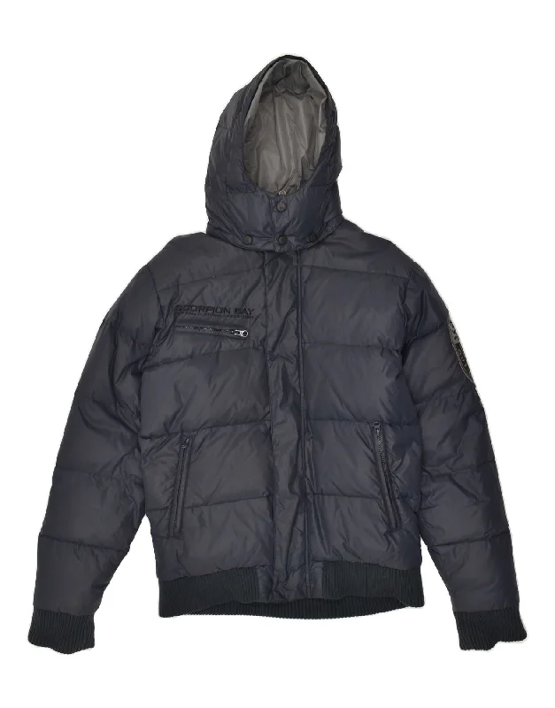 SCORPION BAY Mens Graphic Hooded Padded Jacket UK 36 Small Navy Blue