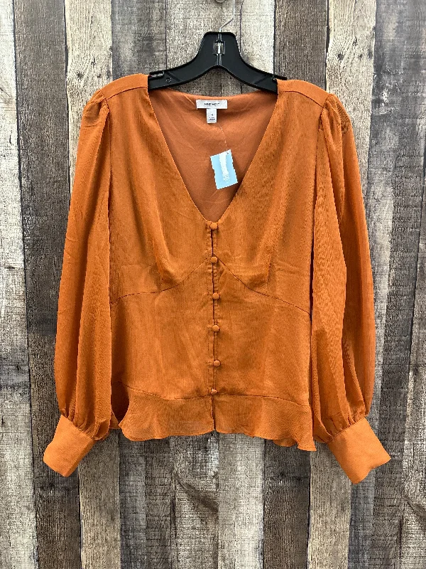 Premium fabric Top Long Sleeve By Nine West In Orange, Size: M