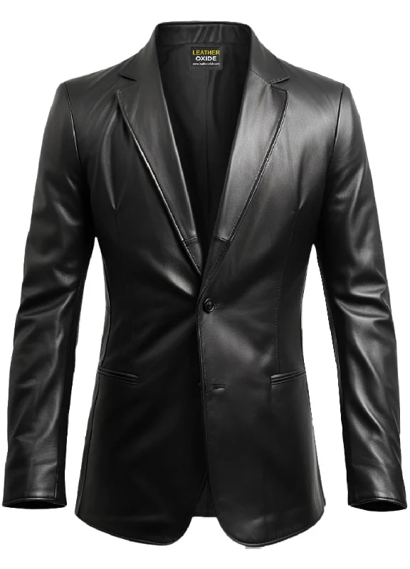 Men 2 Button Leather Coat