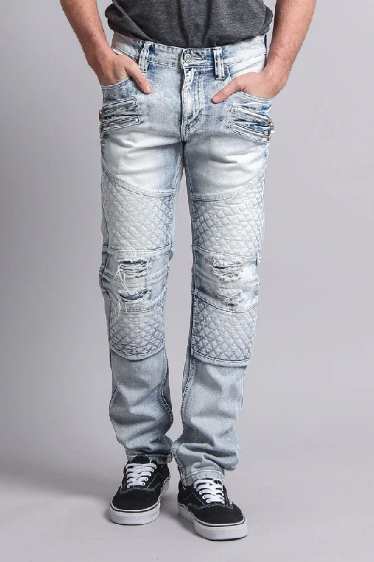 Relaxed jeans Quilted Ripped Washed Biker Jeans