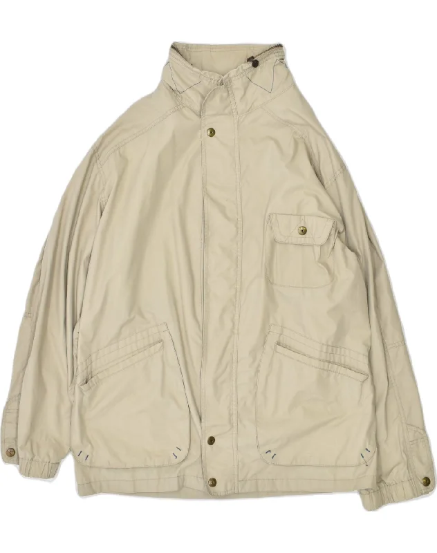 FACIBA Mens Hooded Windbreaker Jacket IT 50 Large Beige Cotton