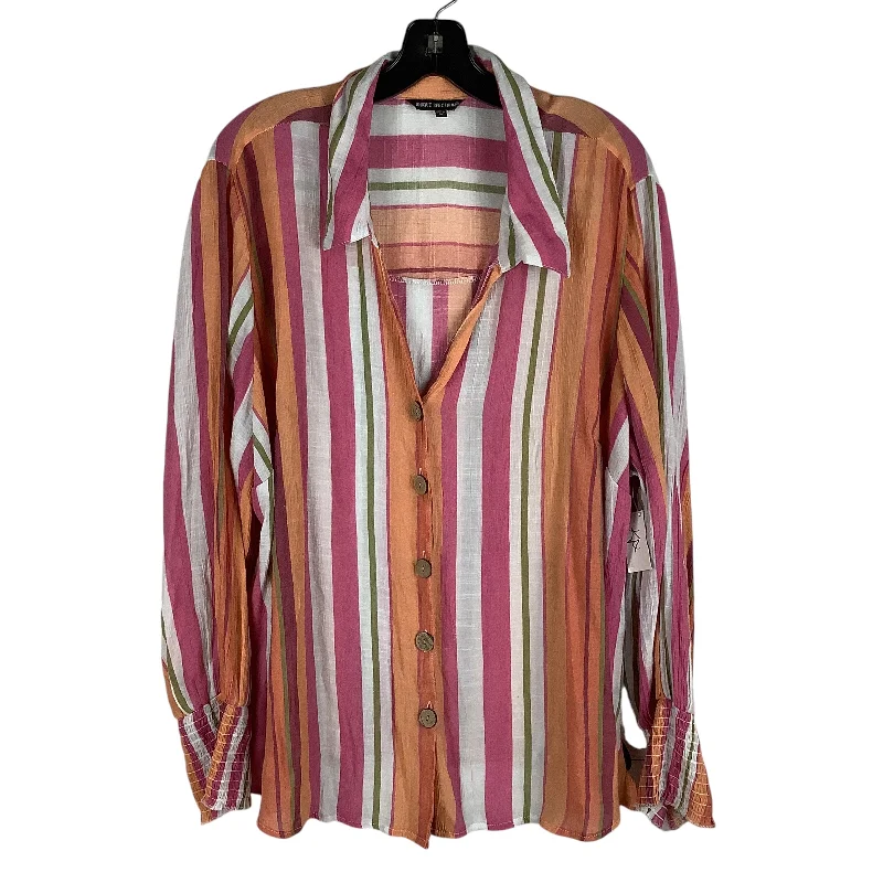 Long sleeve blouse Top Long Sleeve By Unique Spectrum In Striped Pattern, Size: 3x