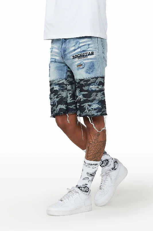 Checkered pants Santigo Blue/Grey Camo Camo Patchwork Denim Short