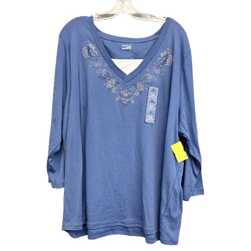 Layering long sleeve Top 3/4 Sleeve By Basic Editions In Blue, Size: 3x