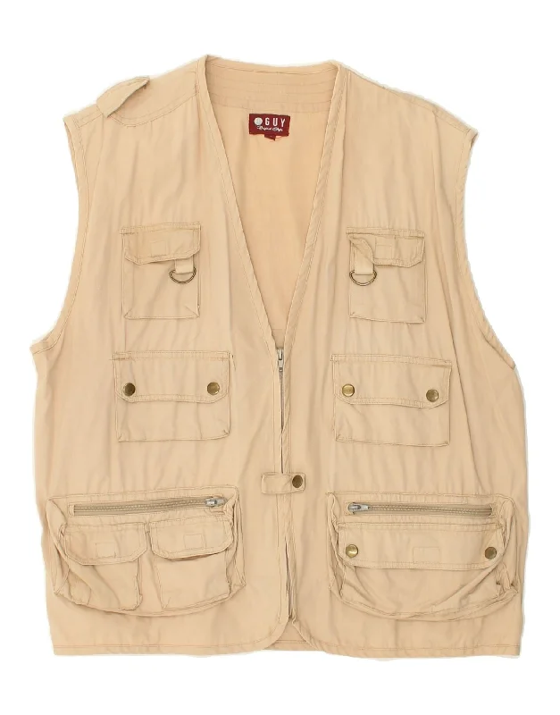 VINTAGE Mens Utility Gilet UK 42 XL Beige Cotton