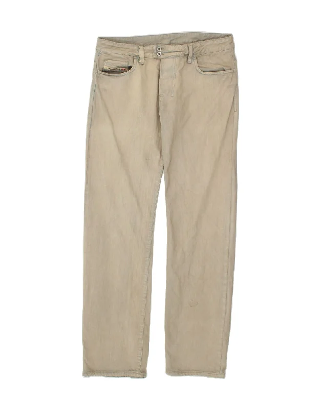 Stone-washed DIESEL Mens Straight Jeans W34 L34 Beige Cotton