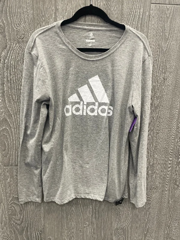 Comfortable long sleeve Grey Athletic Top Long Sleeve Crewneck Adidas, Size Xl