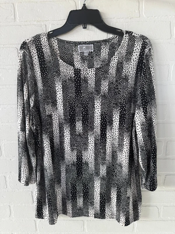 Lightweight fabric Top 3/4 Sleeve By Jm Collections In Black & White, Size: L