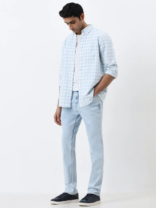 Straight-cut jeans WES Casuals Light Blue Slim - Fit Mid - Rise Jeans