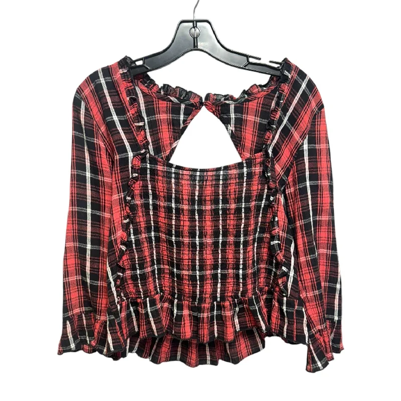 Trendy long sleeve Top Long Sleeve By Free People In Plaid Pattern, Size: L