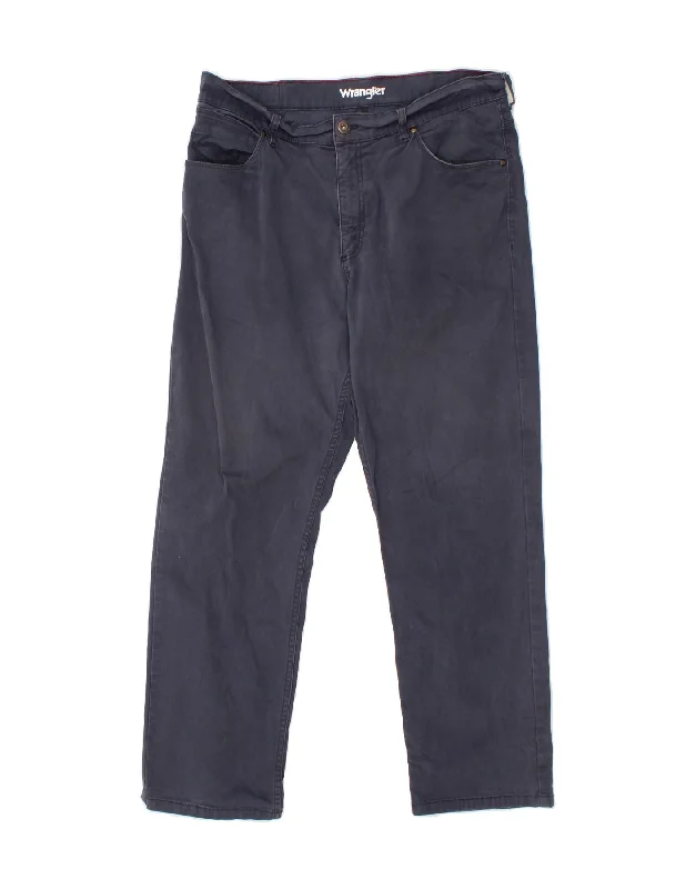 Colored denim WRANGLER Mens Straight Casual Trousers W38 L30 Navy Blue Cotton