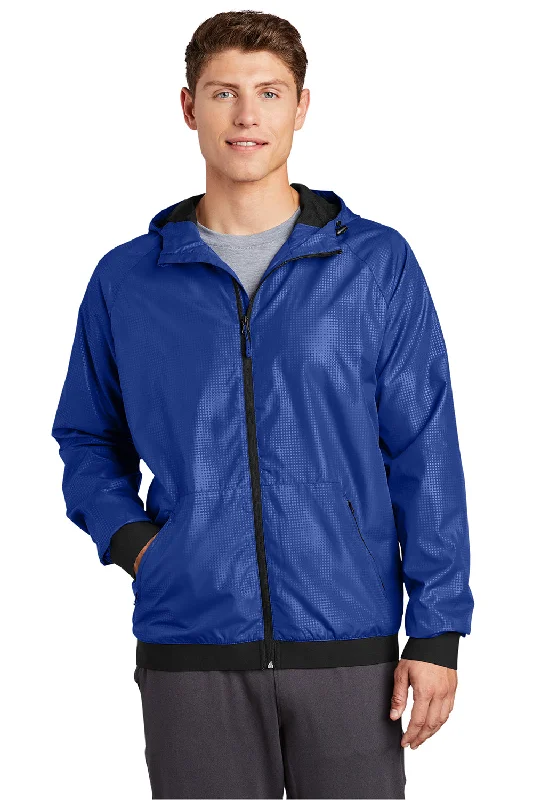 Sport-Tek Mens Wind & Water Resistant Full Zip Hooded Jacket - True Royal Blue/Black