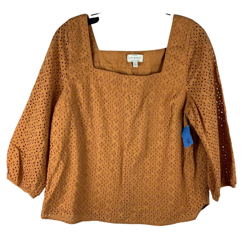 Slim fit Top Long Sleeve By Lucky Brand In Orange, Size: L