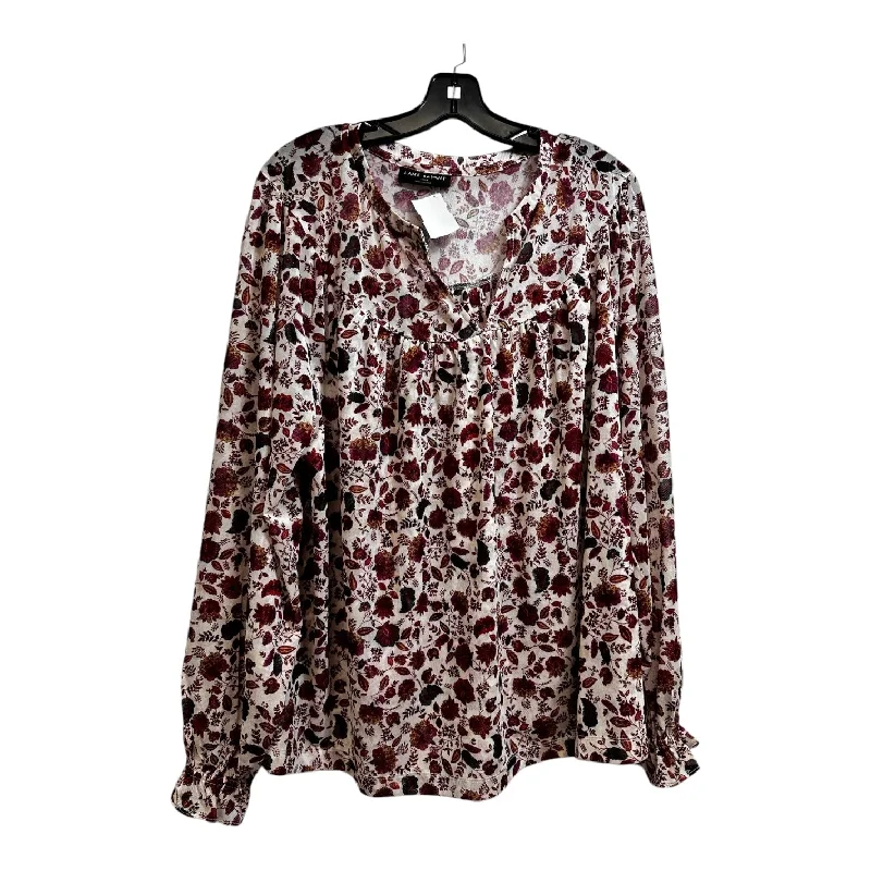 Casual button-down Top Long Sleeve By Lane Bryant In Floral Print, Size: 1x