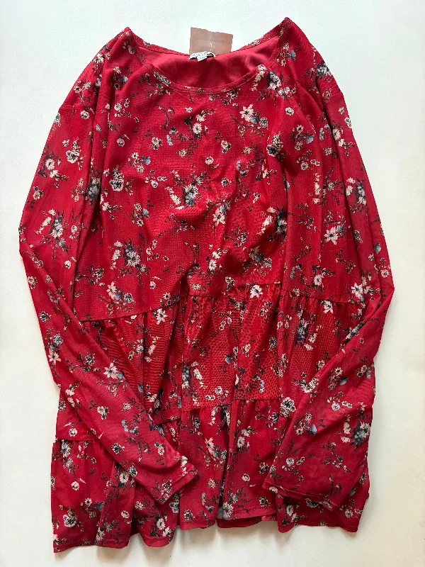 Button-up long sleeve Top Long Sleeve By Love Fire In Red, Size: 3x