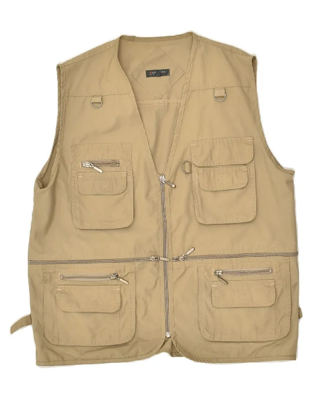 VINTAGE Mens Utility Gilet UK 38 Medium Beige Cotton