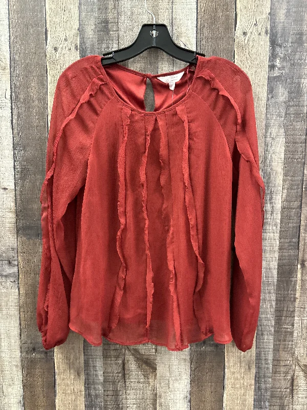 Button-up long sleeve Top Long Sleeve By Lc Lauren Conrad In Red, Size: S