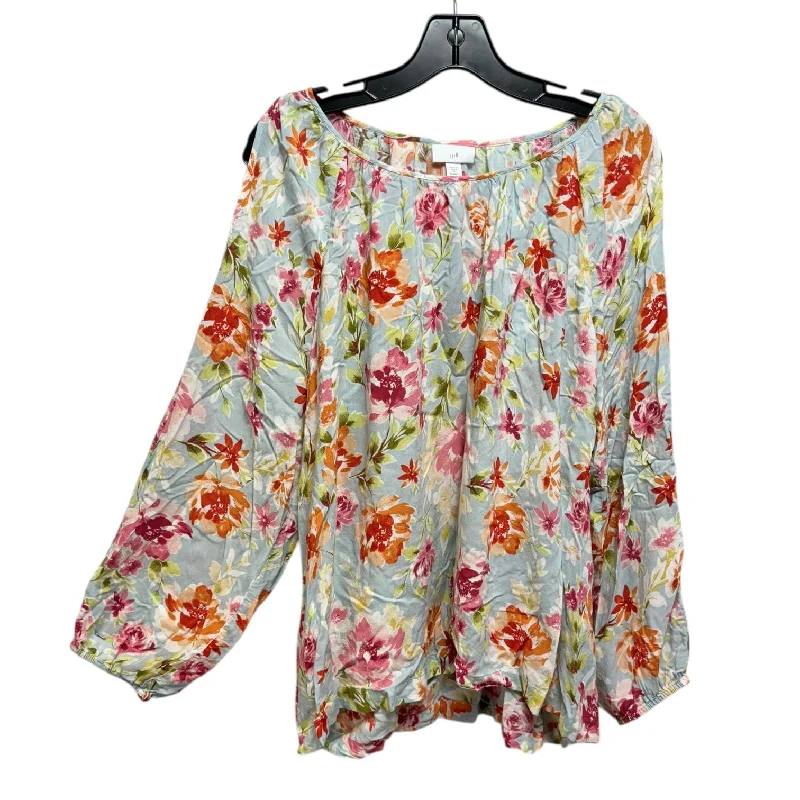 Casual top Cold Shoulder Top Long Sleeve By J. Jill In Floral Print, Size: 2x