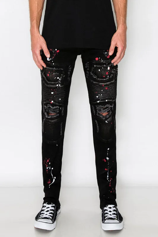 Slim-fit trousers Stacked Paint Splatter Biker Jeans