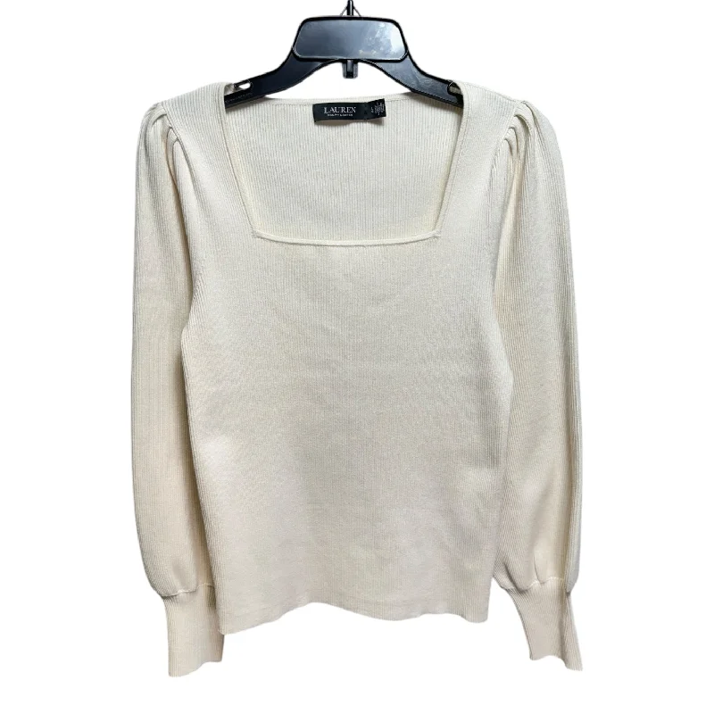 Basic shirt Knit Square Neck Top Long Sleeve By Lauren By Ralph Lauren In Cream, Size: L