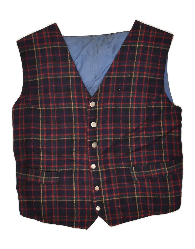 VINTAGE Mens Waistcoat Small Navy Blue Check