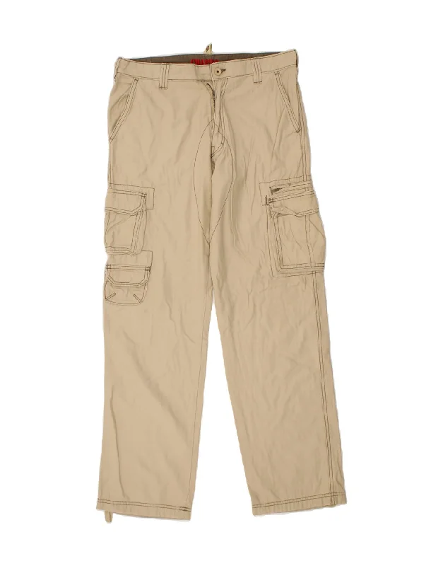 Hip-hop denim CHARRO Mens Straight Cargo Trousers W34 L32 Brown Cotton