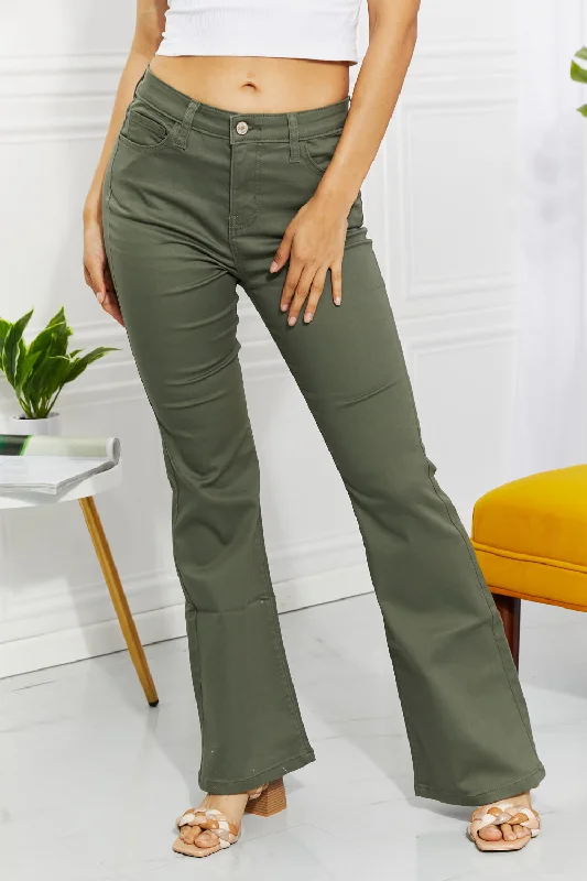 Velvet pants Zenana Clementine Full Size High-Rise Bootcut Jeans in Olive